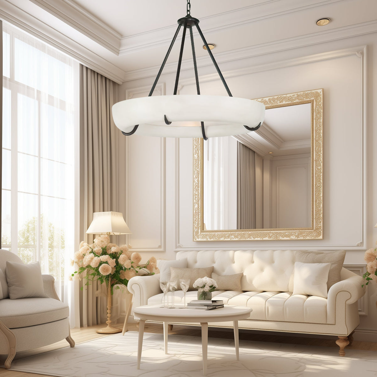 Orion Alabaster Chandelier - ∅ 33.5″ x H 31.5″BlackWarm LightJecanoli
