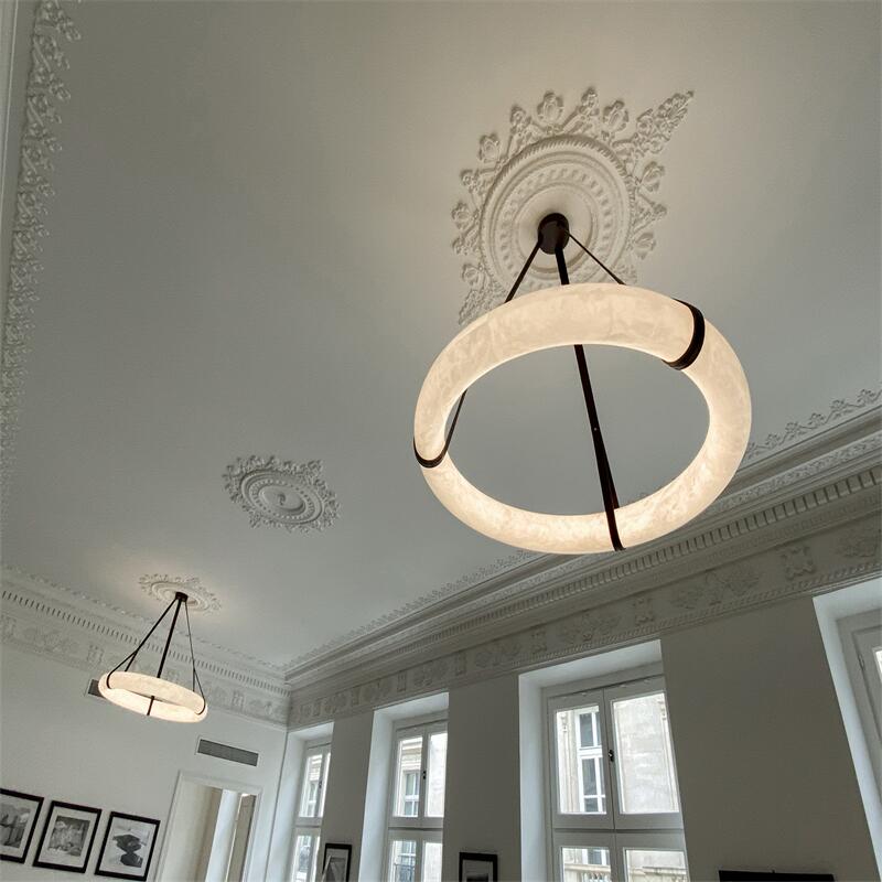 Oslo L1P Pendant Alabaster Chandelier, Halo Ring Chandelier With canopy Over Dining Table-Chandelier-Jecanoli