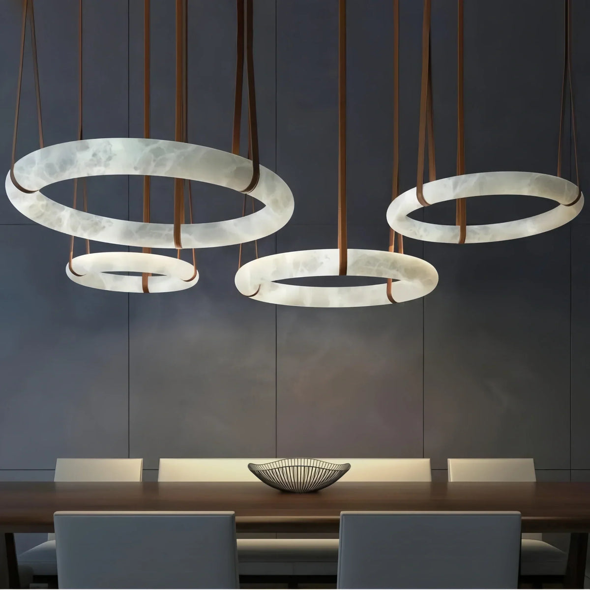 Oslo L1P Pendant Alabaster Chandelier, Halo Ring Chandelier With canopy Over Dining Table-Chandelier-Jecanoli