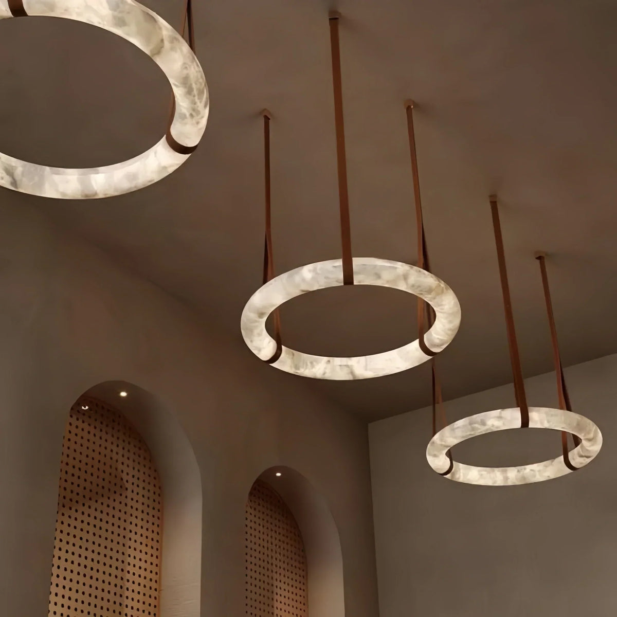 Oslo L1P Pendant Alabaster Chandelier, Halo Ring Chandelier With canopy Over Dining Table-Chandelier-Jecanoli
