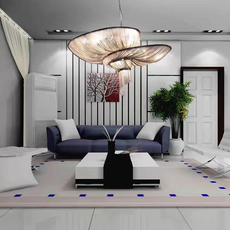 Oversized Art Fashion Spiral Tassel Aluminum Chain Chandelier for Living Room/Foyer - Black NickelD23.6"*H17.7"Warm Light - Jecanoli