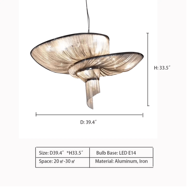 Oversized Art Fashion Spiral Tassel Aluminum Chain Chandelier for Living Room/Foyer - Black NickelD23.6"*H17.7"Warm Light - Jecanoli