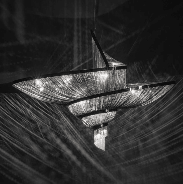 Oversized Art Fashion Spiral Tassel Aluminum Chain Chandelier for Living Room/Foyer - Black NickelD23.6"*H17.7"Warm Light - Jecanoli