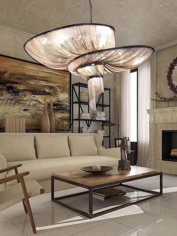 Oversized Art Fashion Spiral Tassel Aluminum Chain Chandelier for Living Room/Foyer - Black NickelD23.6"*H17.7"Warm Light - Jecanoli