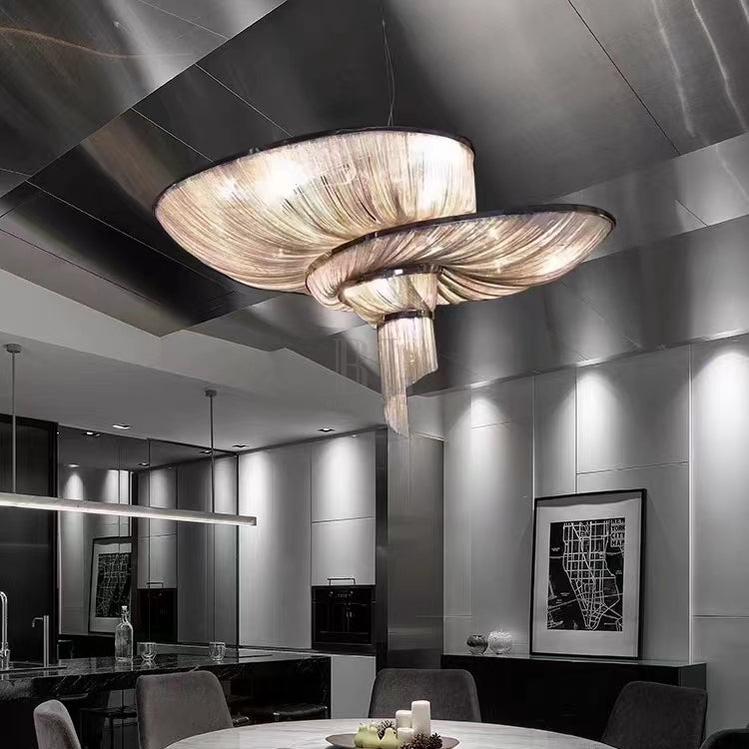 Oversized Art Fashion Spiral Tassel Aluminum Chain Chandelier for Living Room/Foyer - Black NickelD23.6"*H17.7"Warm Light - Jecanoli