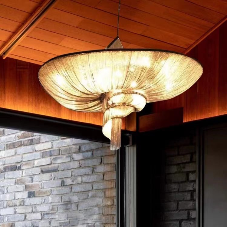 Oversized Art Fashion Spiral Tassel Aluminum Chain Chandelier for Living Room/Foyer - Black NickelD23.6"*H17.7"Warm Light - Jecanoli