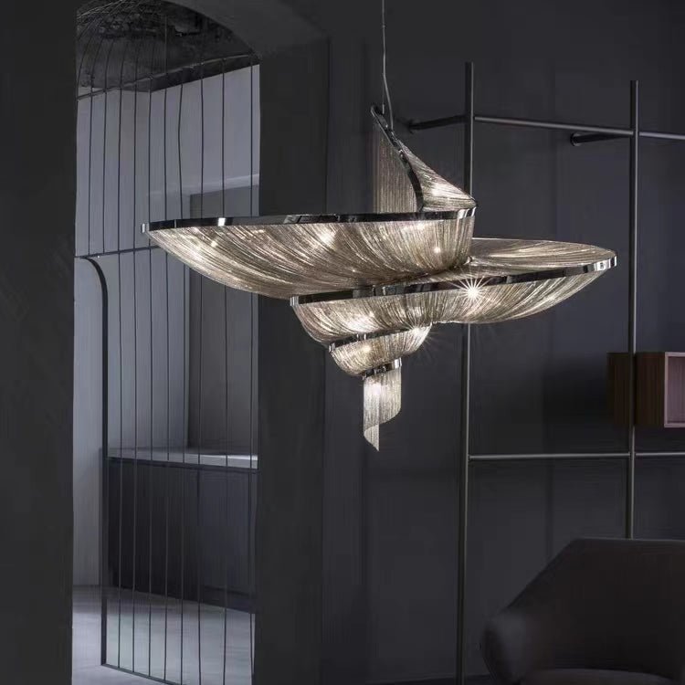 Oversized Art Fashion Spiral Tassel Aluminum Chain Chandelier for Living Room/Foyer - Black NickelD23.6"*H17.7"Warm Light - Jecanoli