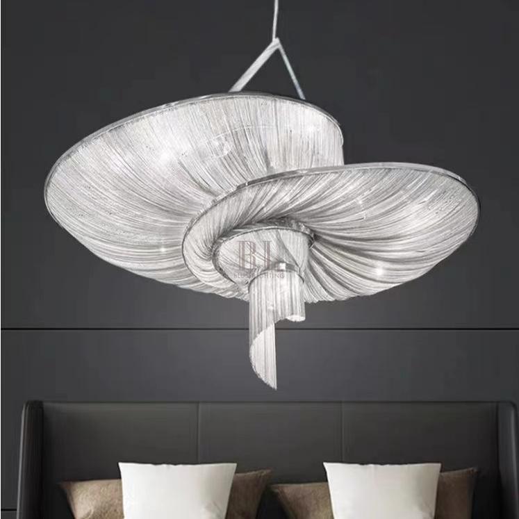 Oversized Art Fashion Spiral Tassel Aluminum Chain Chandelier for Living Room/Foyer - Black NickelD23.6"*H17.7"Warm Light - Jecanoli