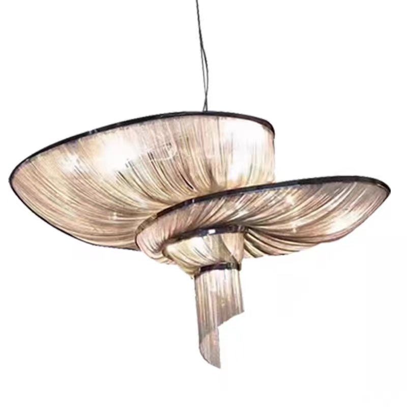 Oversized Art Fashion Spiral Tassel Aluminum Chain Chandelier for Living Room/Foyer - Black NickelD23.6"*H17.7"Warm Light - Jecanoli