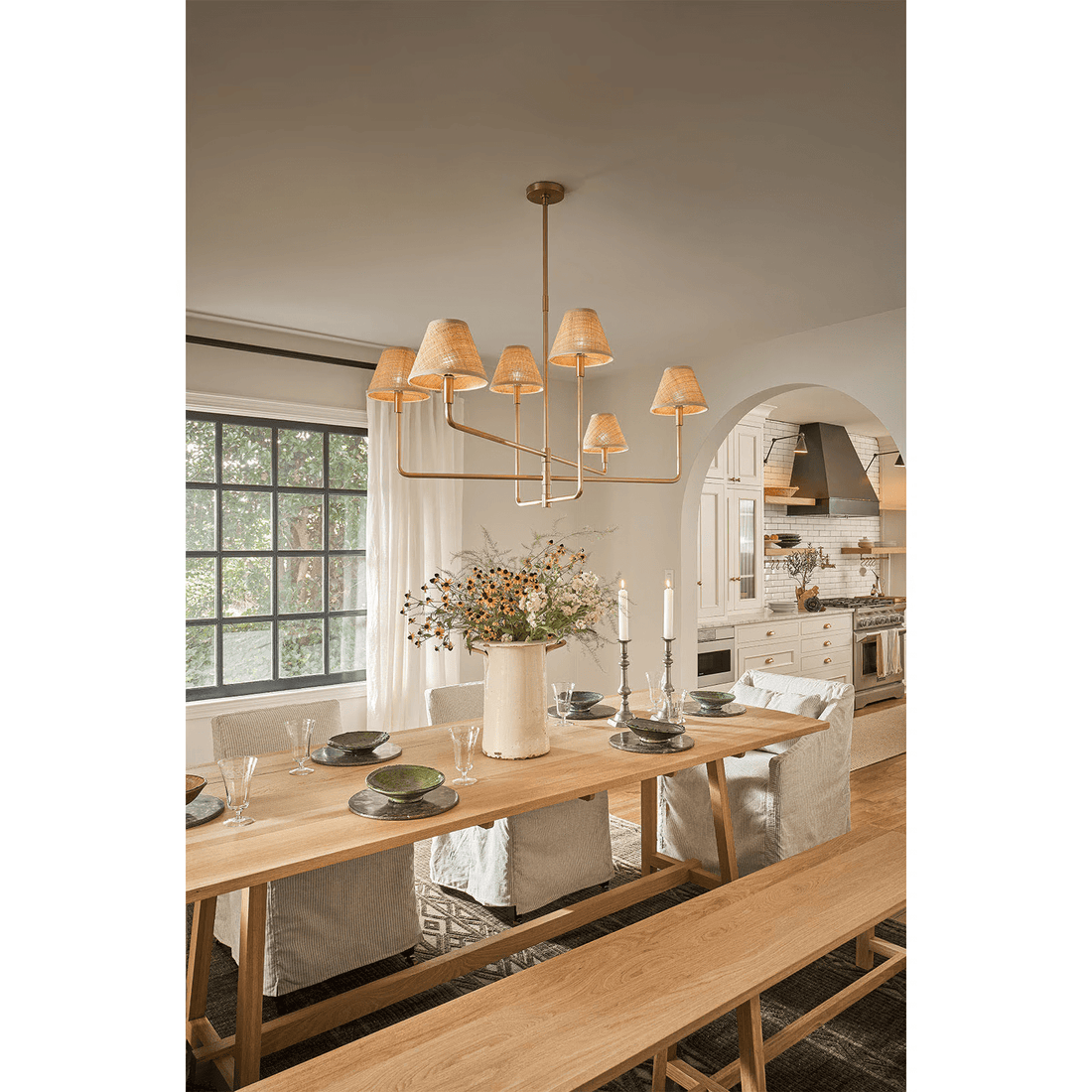 Polara Rattan Chandelier in Blackened Brass - - Jecanoli