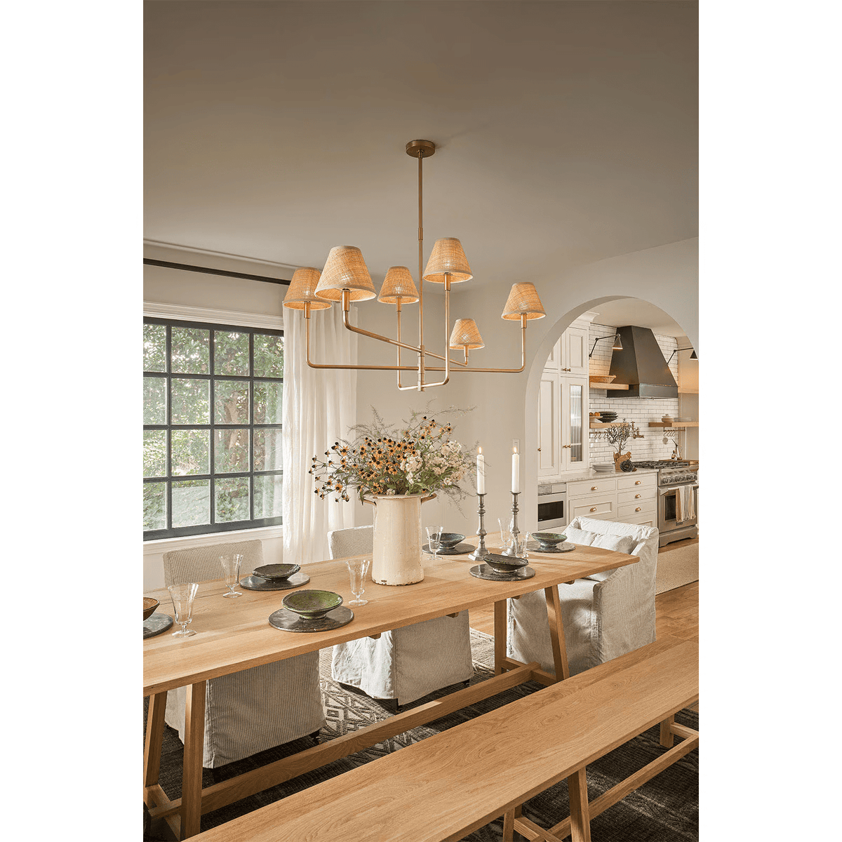 Polara Rattan Chandelier in Blackened Brass - - Jecanoli
