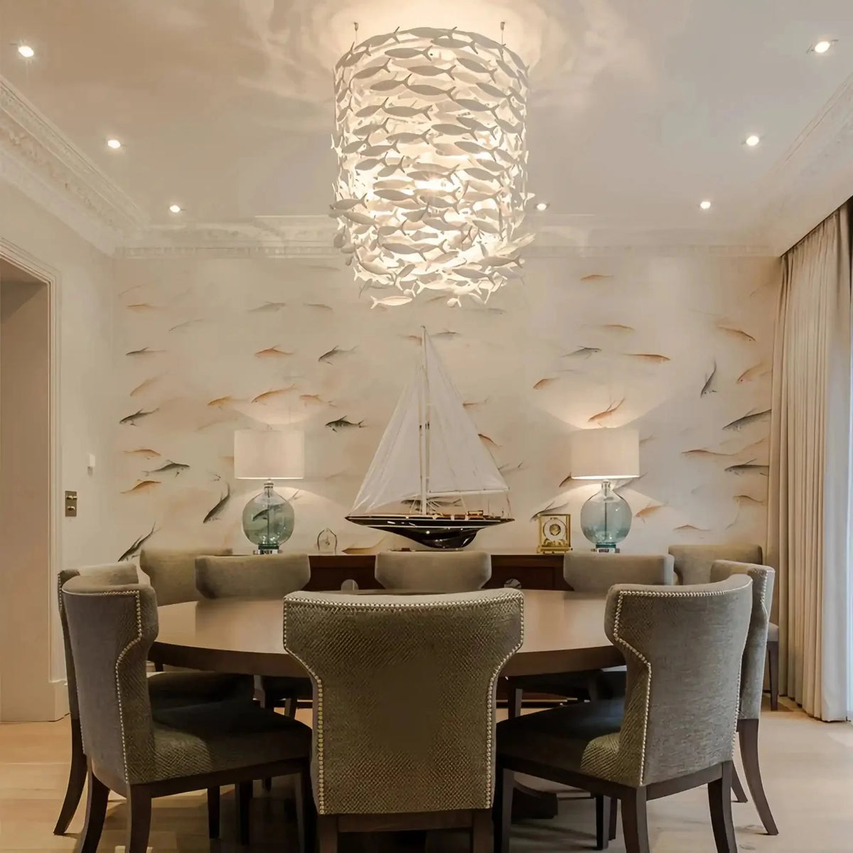 Porcelain Fish Shaped Dining Table Chandelier-Jecanoli