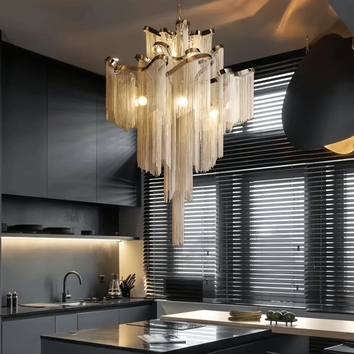 Post-Modern Extra Large Stainless Steel Long Tassel Chandelier-Jecanoli