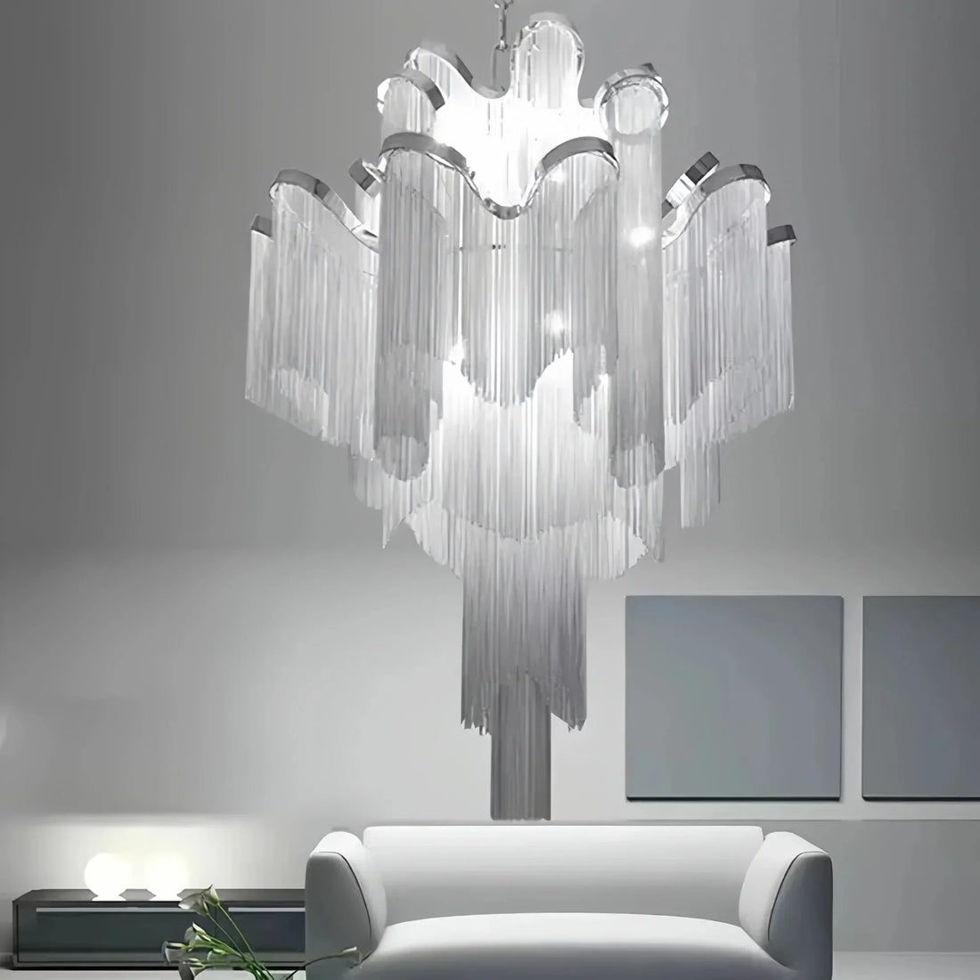 Post-Modern Extra Large Stainless Steel Long Tassel Chandelier-Jecanoli