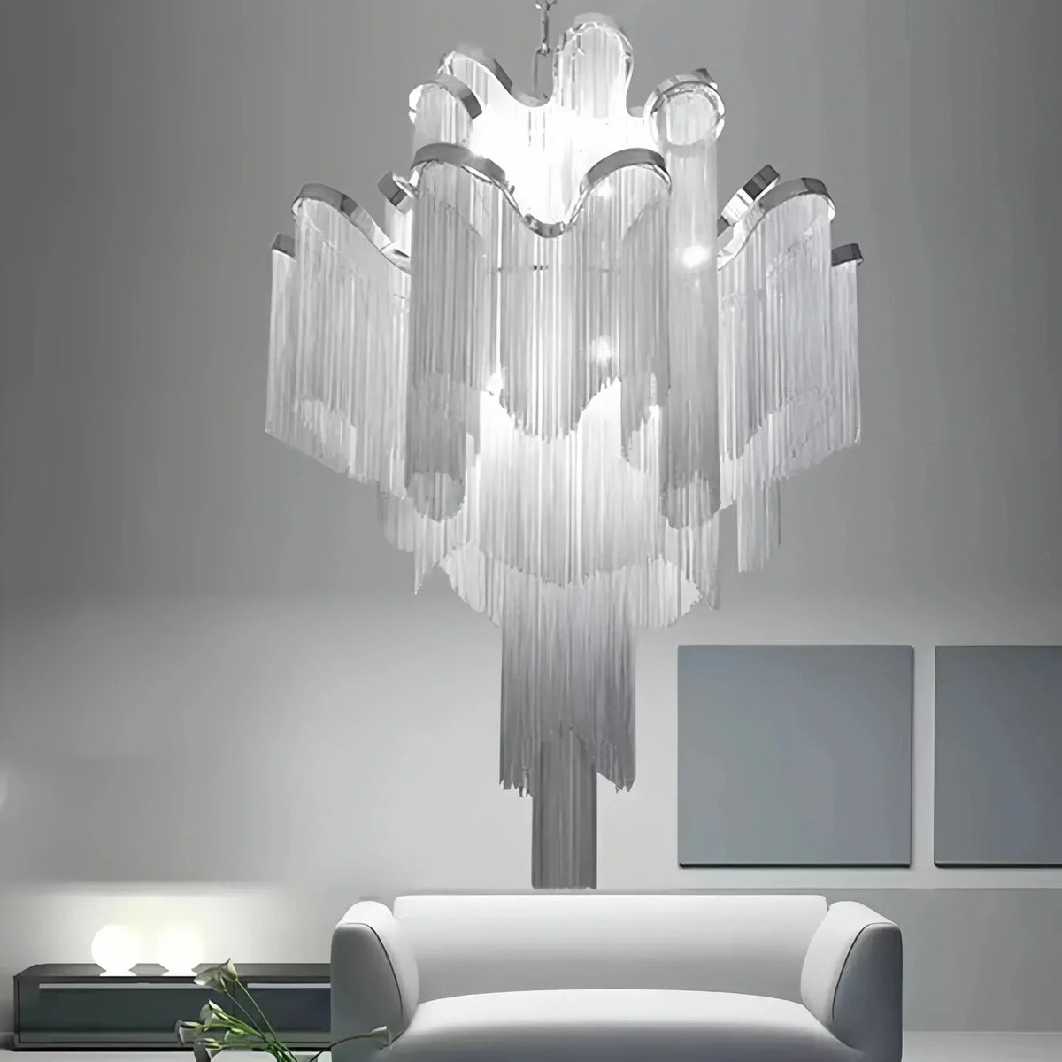 Post-Modern Extra Large Stainless Steel Long Tassel Chandelier-Jecanoli