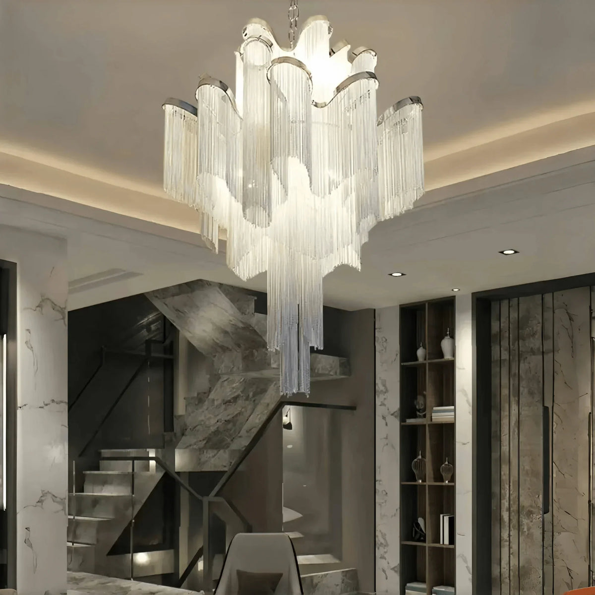 Post-Modern Extra Large Stainless Steel Long Tassel Chandelier-Jecanoli