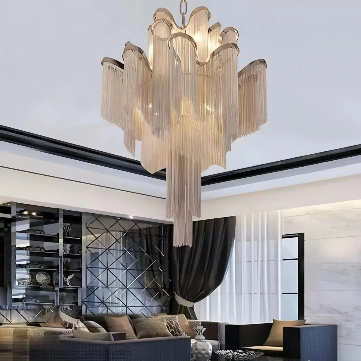 Post-Modern Extra Large Stainless Steel Long Tassel Chandelier-Jecanoli