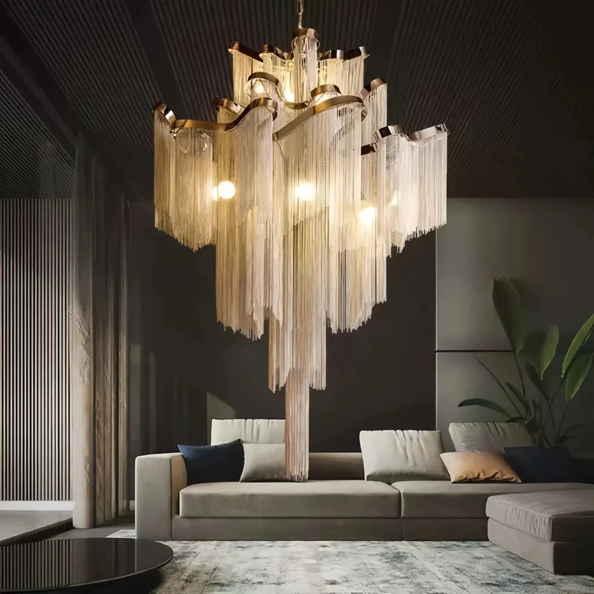 Post-Modern Extra Large Stainless Steel Long Tassel Chandelier-Jecanoli