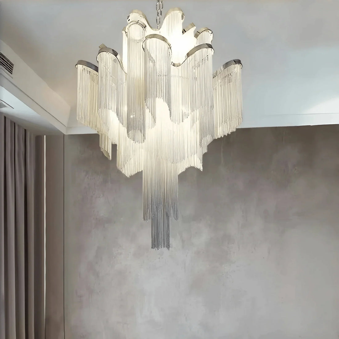 Post-Modern Extra Large Stainless Steel Long Tassel Chandelier-Jecanoli