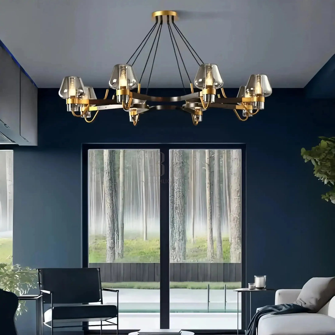 Post - modern Light Luxury Full Brass Chandelier for Living Room/Bedroom - 6 Lights: D35.8"*H8.7"/15kgClearWarm Light-Manor Lights