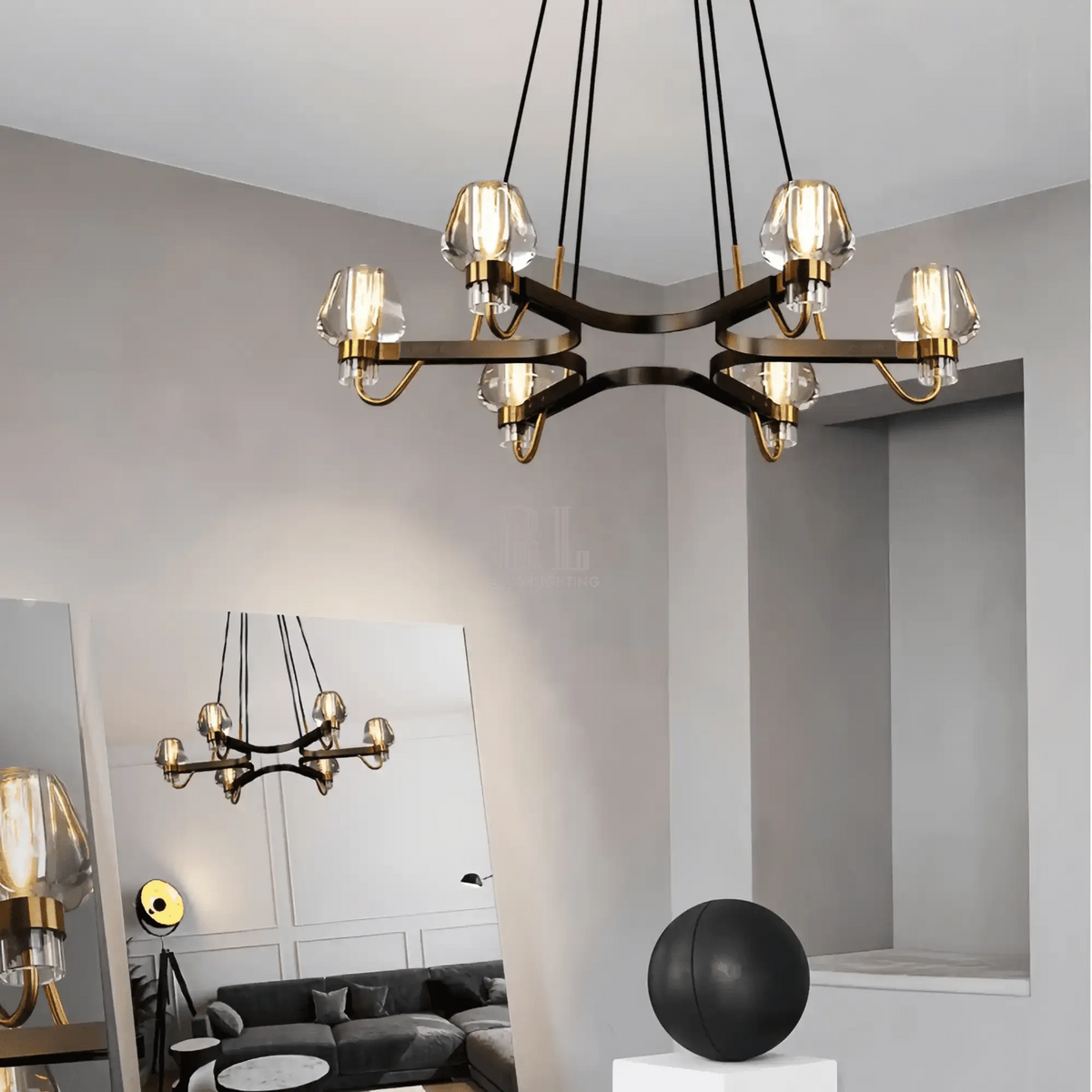 Post - modern Light Luxury Full Brass Chandelier for Living Room/Bedroom - 6 Lights: D35.8"*H8.7"/15kgSmoky GreyWarm Light-Manor Lights