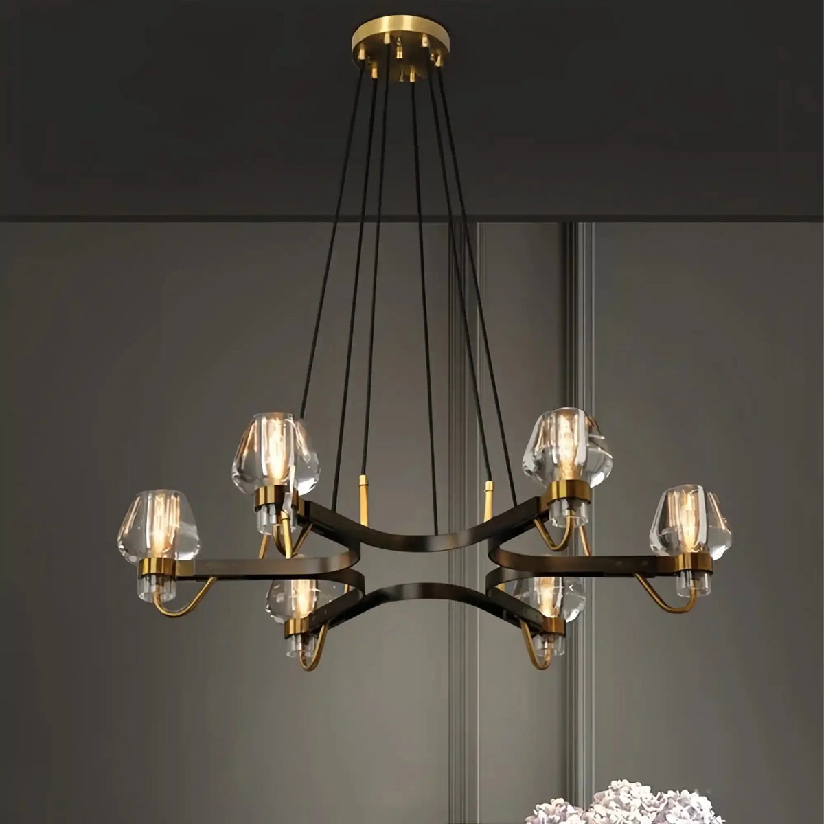 Post - modern Light Luxury Full Brass Chandelier for Living Room/Bedroom - 6 Lights: D30.7"*H8.7"/12kgClearWarm Light-Manor Lights