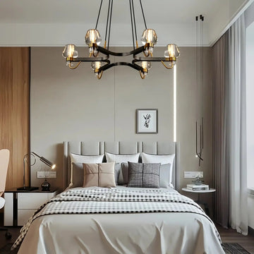 Post - modern Light Luxury Full Brass Chandelier for Living Room/Bedroom - 6 Lights: D35.8"*H8.7"/15kgClearWarm Light-Manor Lights