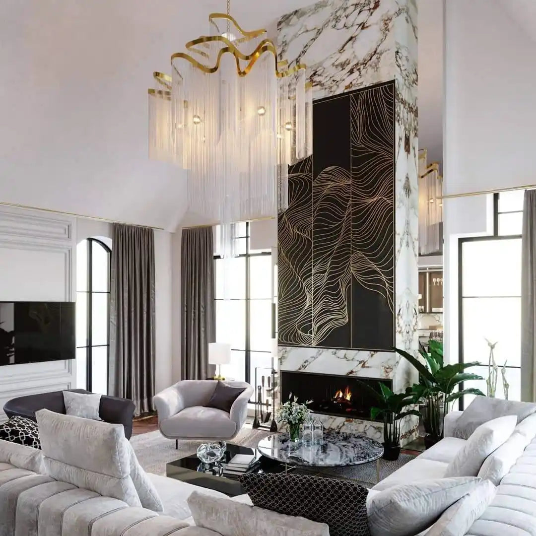Post-Modern Extra Large Stainless Steel Long Tassel Chandelier-Jecanoli