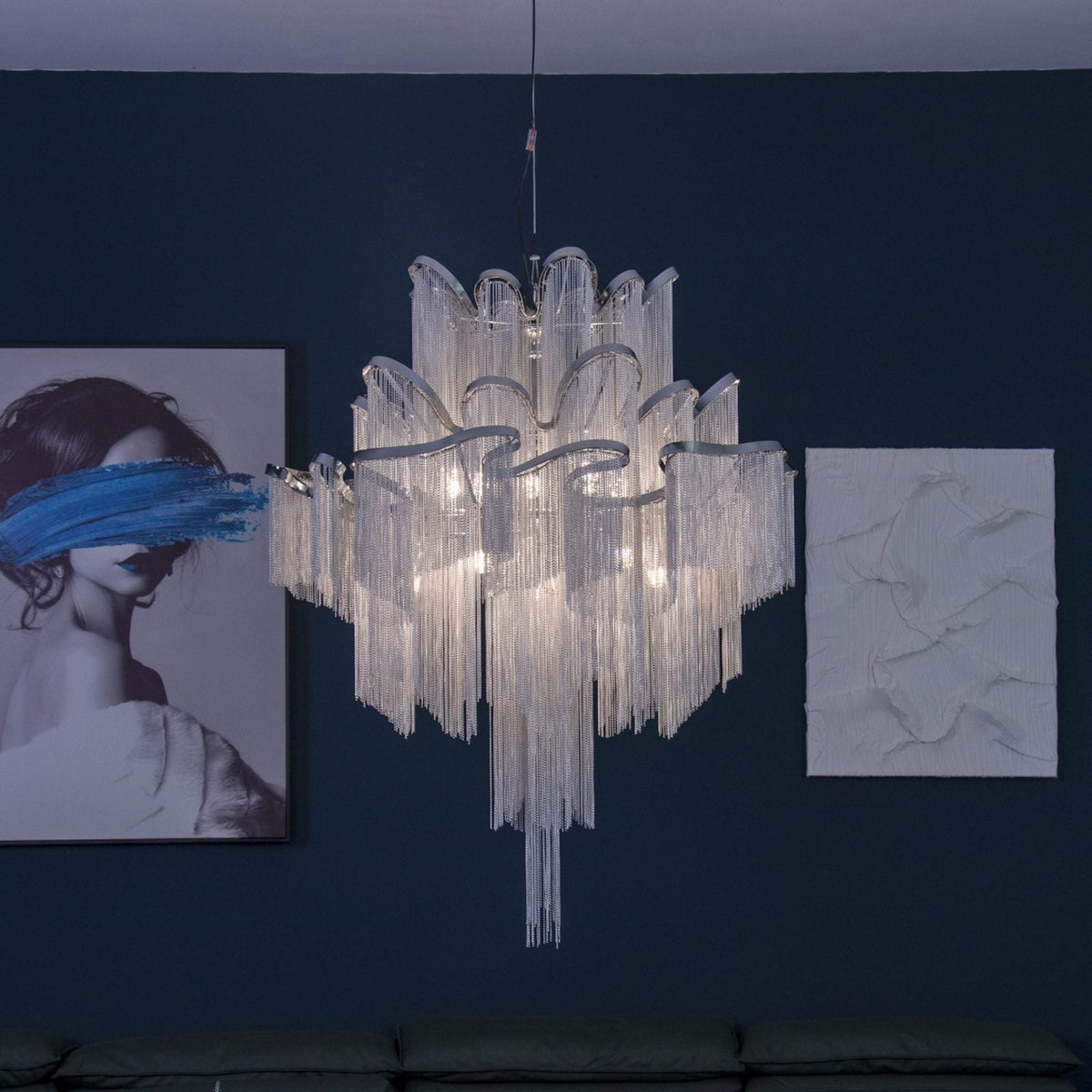Post-Modern Extra Large Stainless Steel Long Tassel Chandelier-Jecanoli