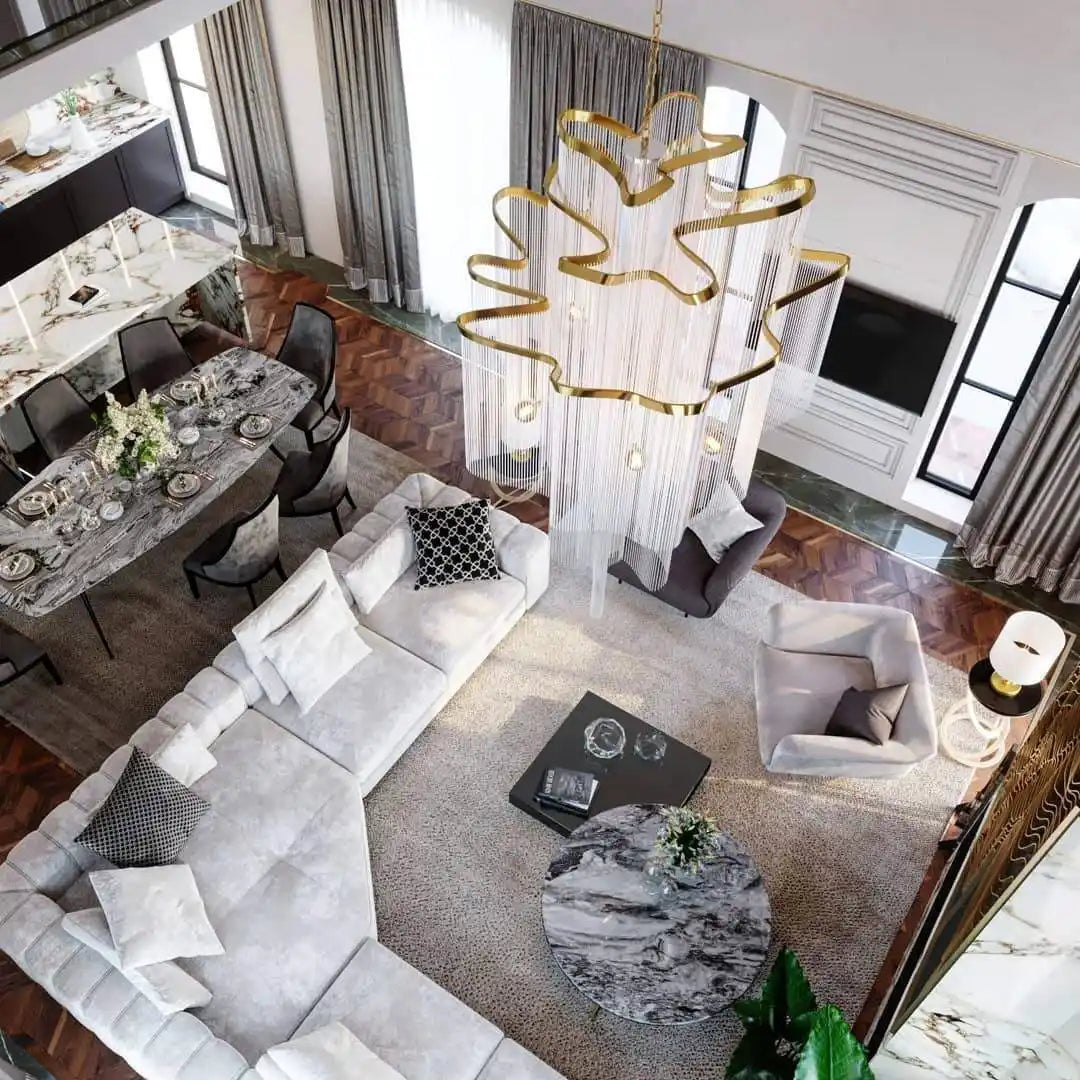 Post-Modern Extra Large Stainless Steel Long Tassel Chandelier-Jecanoli