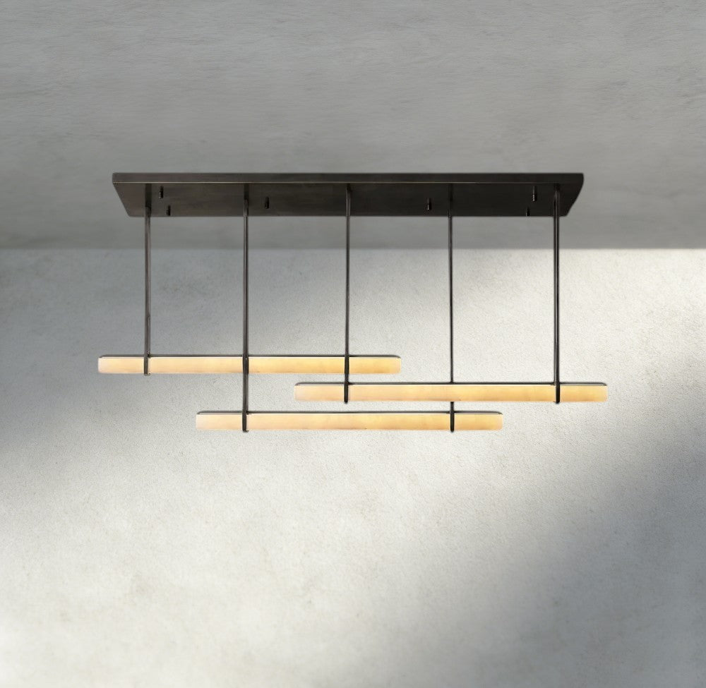 Audubon Alabaster Triple Bar Linear Chandelier-Jecanoli