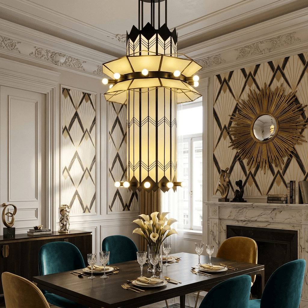 Rayonne Art Deco Chandelier - Ø 35.4″ × H 72″Black & WhiteJecanoli