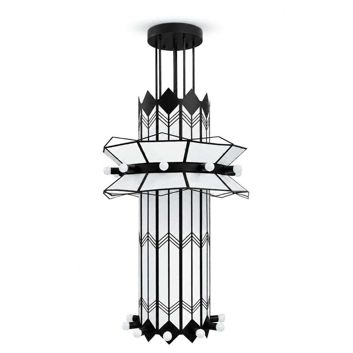 Rayonne Art Deco Chandelier - Ø 35.4″ × H 72″Black & WhiteJecanoli