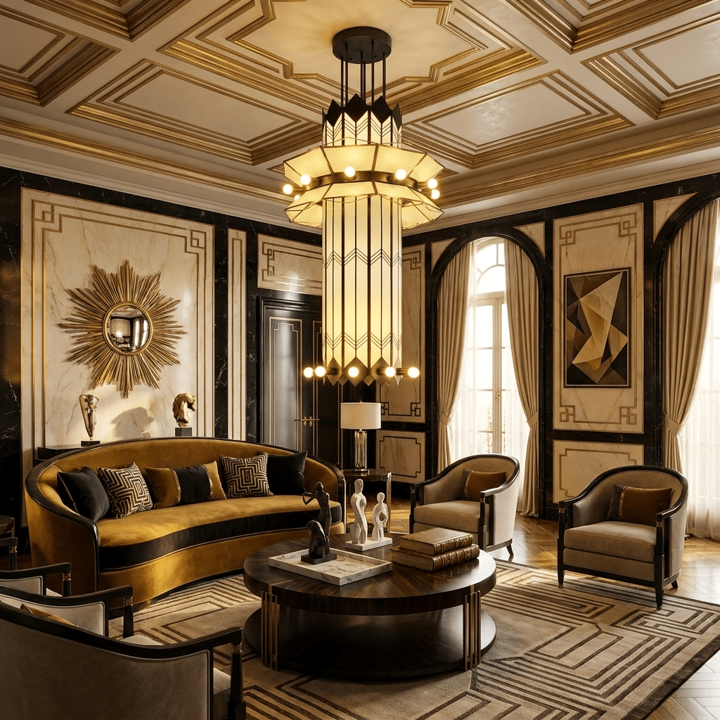 Rayonne Art Deco Chandelier - Ø 35.4″ × H 72″Black & WhiteJecanoli