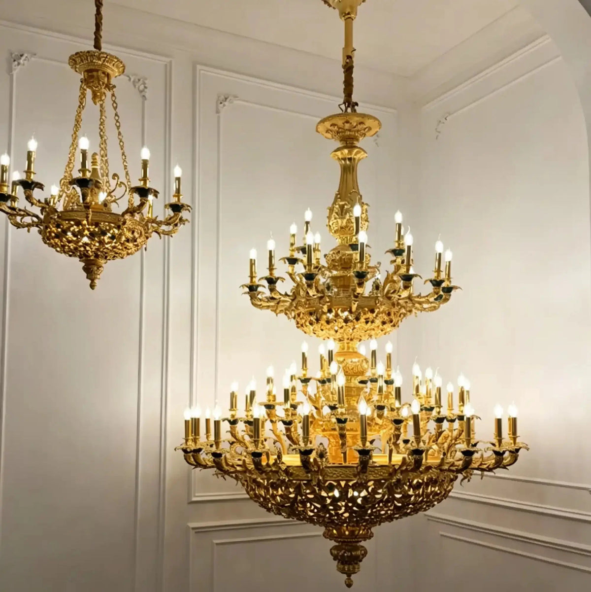 Royal Versailles Malachite Inlay Gilded Brass Candles Chandelier - Style D: D72.1"*H102.4" (D183cm*H260cm)/500kgWarm LightJecanoli
