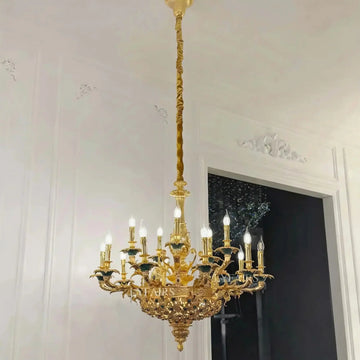 Royal Versailles Malachite Inlay Gilded Brass Candles Chandelier - Style A: D35"*H31.5" (D89cm*H80cm)/60kgWarm LightJecanoli