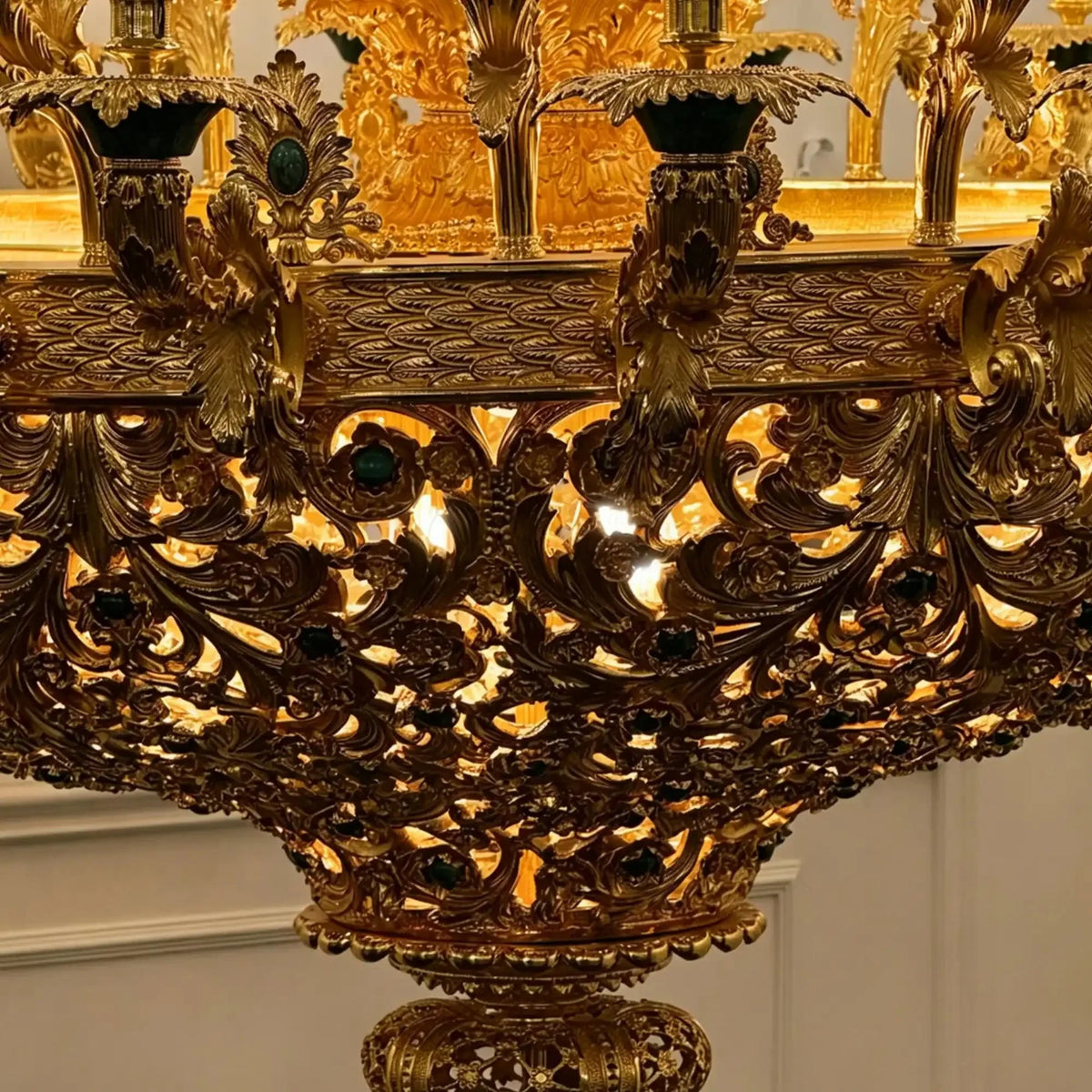 Royal Versailles Malachite Inlay Gilded Brass Candles Chandelier - Style D: D72.1"*H102.4" (D183cm*H260cm)/500kgWarm LightJecanoli