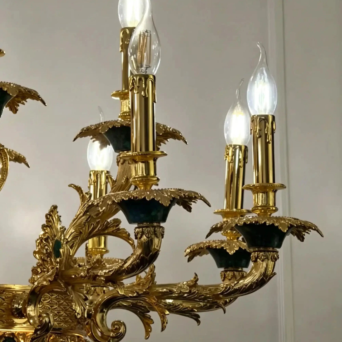 Royal Versailles Malachite Inlay Gilded Brass Candles Chandelier - Style D: D72.1"*H102.4" (D183cm*H260cm)/500kgWarm LightJecanoli