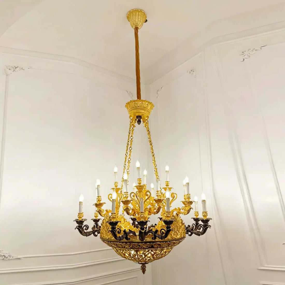 Royal Versailles Malachite Inlay Gilded Brass Candles Chandelier - Style A: D35"*H31.5" (D89cm*H80cm)/60kgWarm LightJecanoli