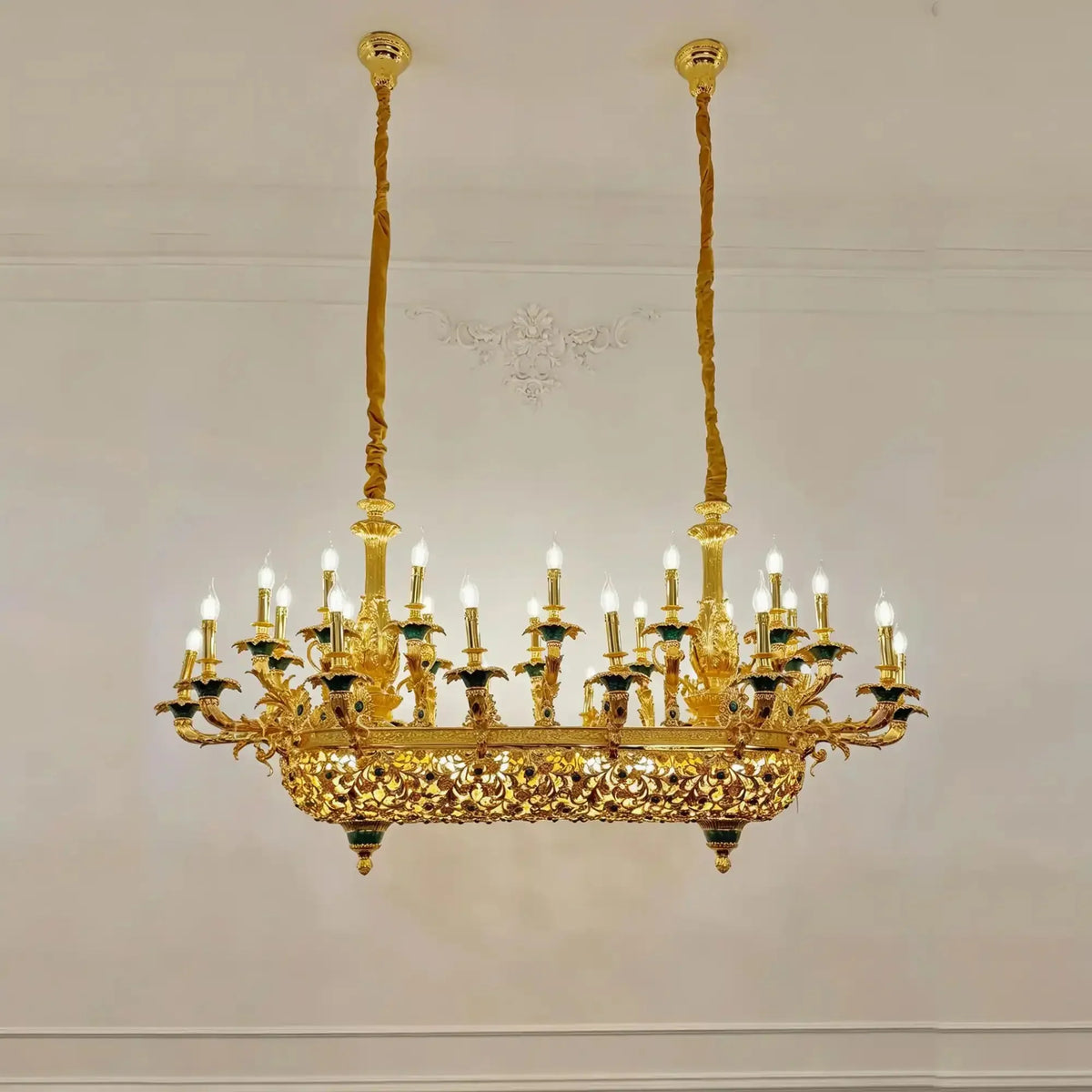 Royal Versailles Malachite Inlay Gilded Brass Candles Chandelier - Style C: L66.93"*W34.65"*H34.65" (L170cm*W88cm*H88cm)/80kgWarm LightJecanoli