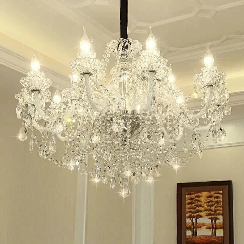 Rustic Antique European Candle Crystal Chandelier Popular Farmhouse Ceiling Light Fixture For Living Room - 24 Lights D47.2"*H25.6"Warm LightBlushlighting
