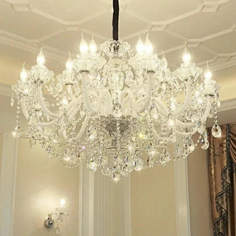 Rustic Antique European Candle Crystal Chandelier Popular Farmhouse Ceiling Light Fixture For Living Room - 24 Lights D47.2"*H25.6"Warm LightBlushlighting