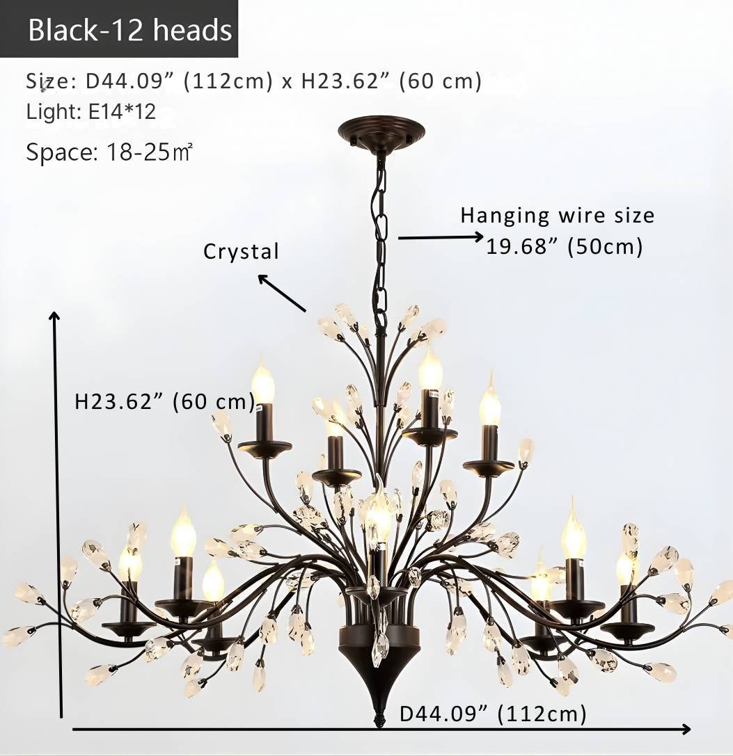 Rustic Wrought Iron Chandeliers 12 Lights - BlackCool Light 6000K - Jecanoli