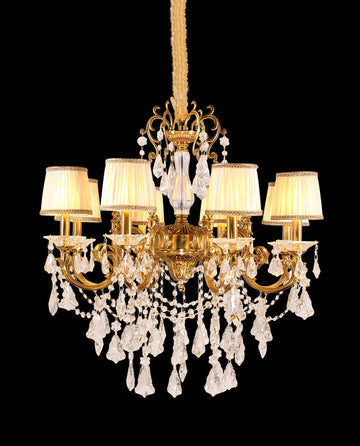 Statement 31X30 Inch 8-Light Candle Style Antique Brass Crystal Chandelier – Perfect for Dining Room Living Room Entryway-铜灯-Jecanoli