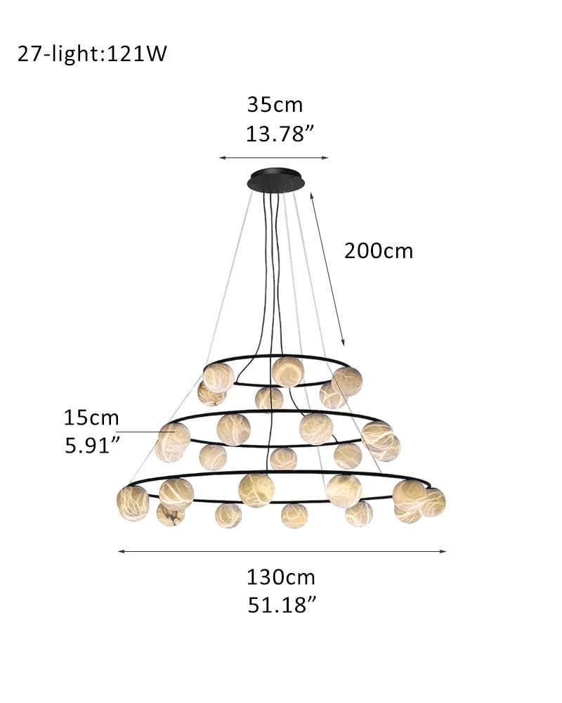 Single/Triple Spiral black ring cluster alabaster 6/9/12/27 balls chandelier - 27-light-D15cm/D5.91"-3 ringWarm lightWhite + BlackJecanoli