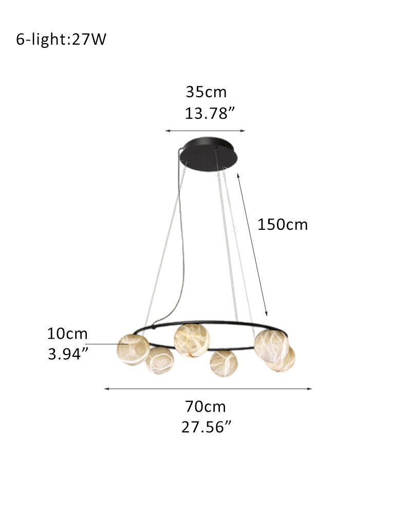 Single/Triple Spiral black ring cluster alabaster 6/9/12/27 balls chandelier - 6-light-D10cm/D3.94"Warm lightWhite + BlackJecanoli