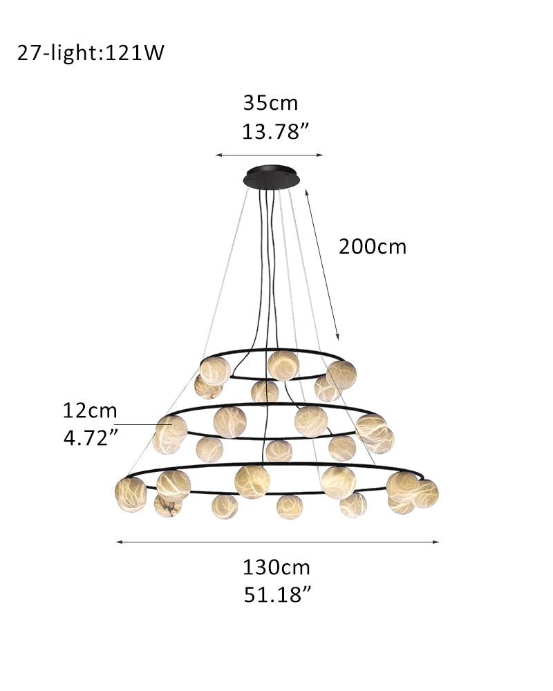 Single/Triple Spiral black ring cluster alabaster 6/9/12/27 balls chandelier - 27-light-D12cm/D4.72"-3 ringWarm lightWhite + BlackJecanoli