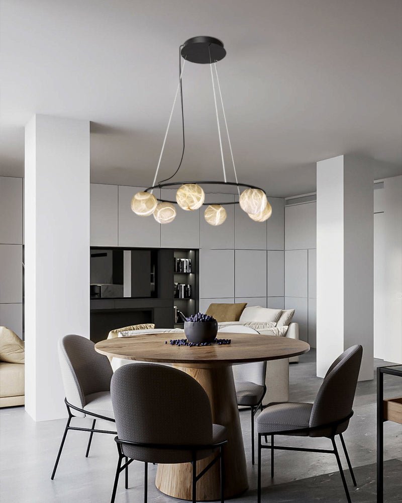 Single/Triple Spiral black ring cluster alabaster 6/9/12/27 balls chandelier - 6-light-D10cm/D3.94"Warm lightWhite + BlackJecanoli