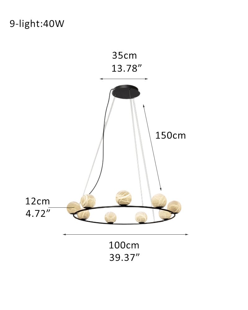 Single/Triple Spiral black ring cluster alabaster 6/9/12/27 balls chandelier - 9-light-D12cm/D4.72"Warm lightWhite + BlackJecanoli