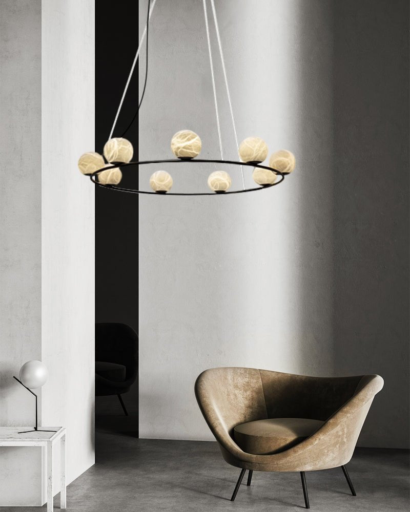 Single/Triple Spiral black ring cluster alabaster 6/9/12/27 balls chandelier - 6-light-D10cm/D3.94"Warm lightWhite + BlackJecanoli